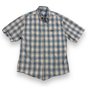 Carhartt Shirt Blue Plaid Short Sleeve Button-Up Relaxed S185 Casual Logo